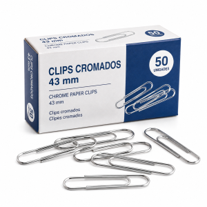 CLIPS CROMADOS 43 MM - CAJA DE 50 UDS